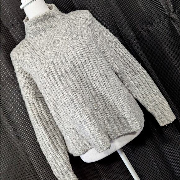 AERIE! FINE WOOL BLEND, GRAY MARL HEAVYWEIGHT CROPPED MOCK NECK SWEATER! SZ M - Picture 9 of 9